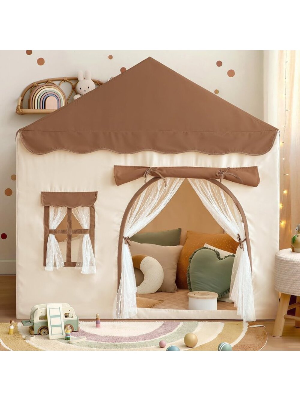 Kids Play Tent Khaki with Double Door Playhouse Tents Christmas House Gift